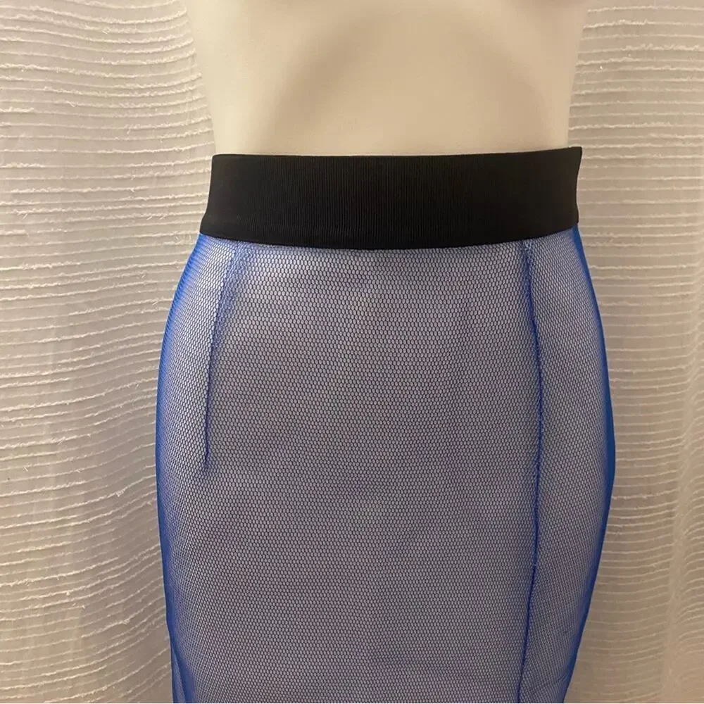 Milly Blue Midi Pencil Skirt sz 10 Milly Midi Skirt Net Overlay Skirt